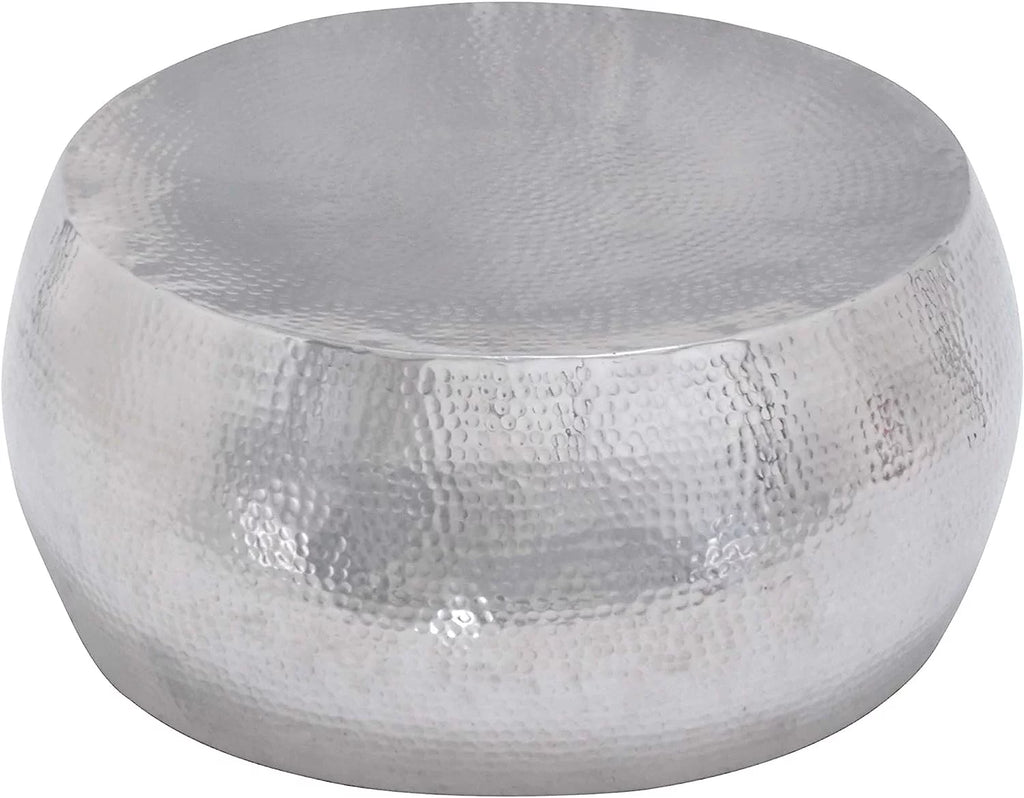 Aluminum Drum Shaped Coffee Table with Hammered Design U858913