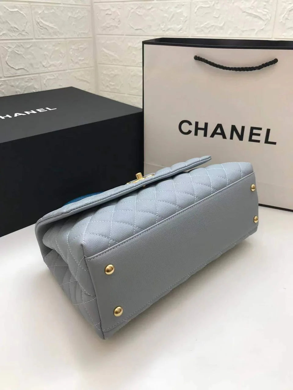 Light Grey Flap Bag With Top Handle V481