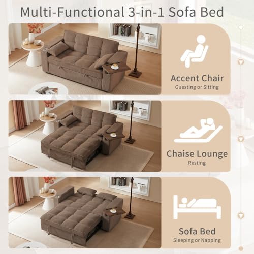 65'' Convertible Sleeper Sofa Bed with Chaise Lounge H4458
