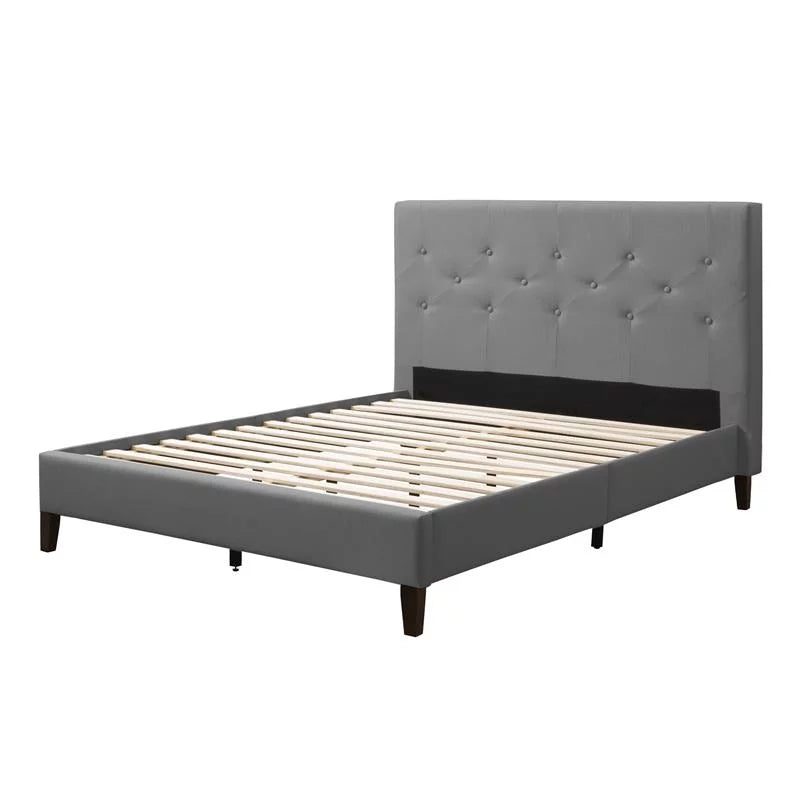 Light Gray Tufted Fabric Double Full Bed with Headboard M39261