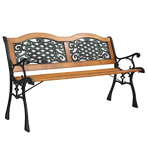 49.5in Hardwood Seat Metal Armrest Garden Bench W81942