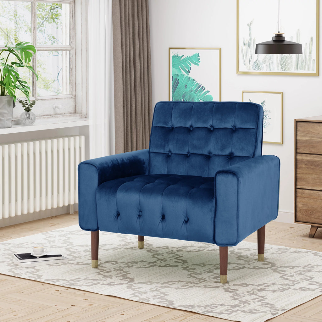 Navy Blue Velvet Tufted Armchair S708893