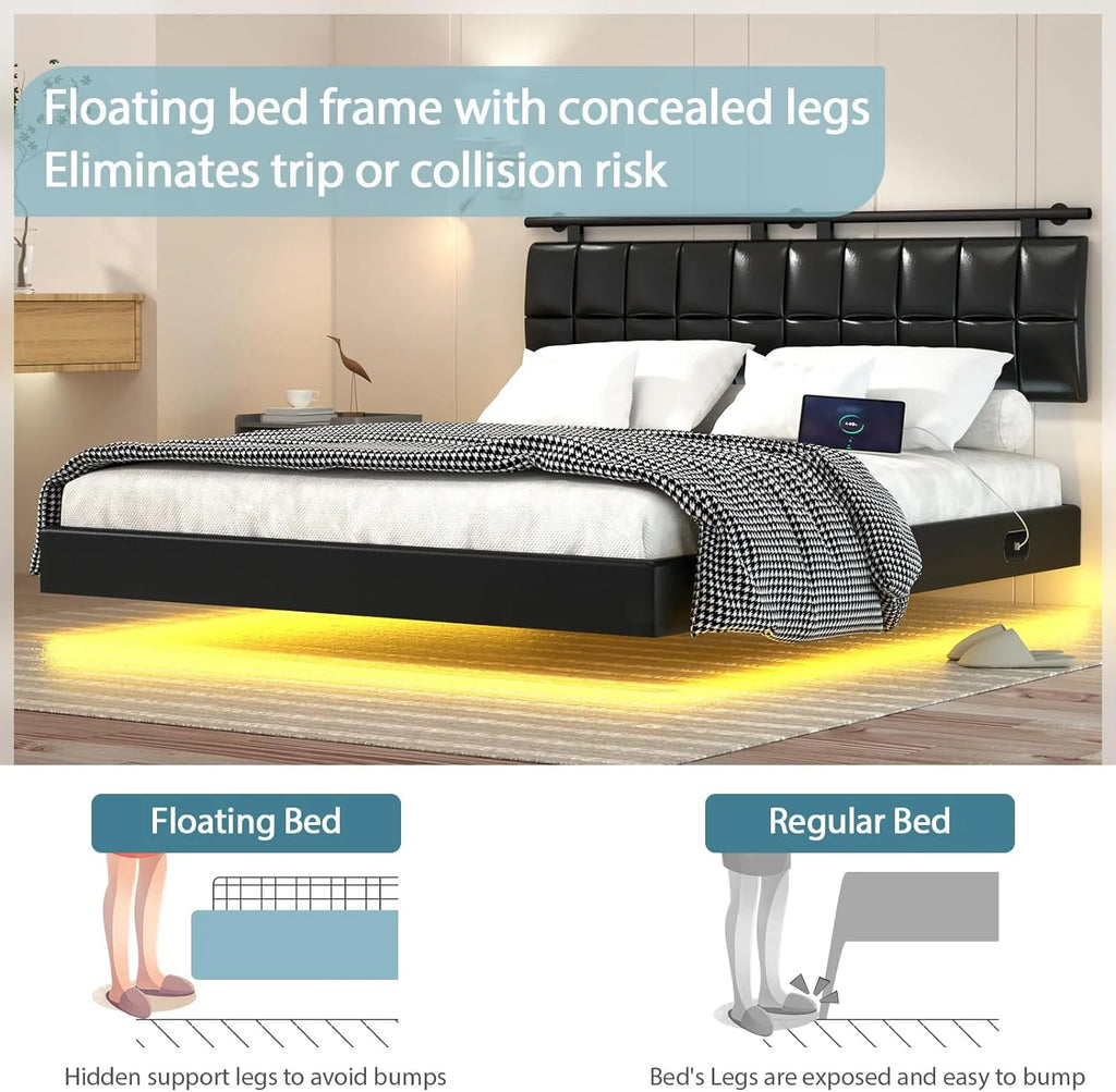 Queen Bed Frame with Charging Station and LED Lights R3525