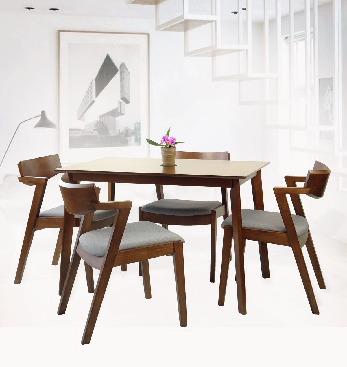 Solid Wood Dining Table and 2 Armchairs Medium Brown K96215