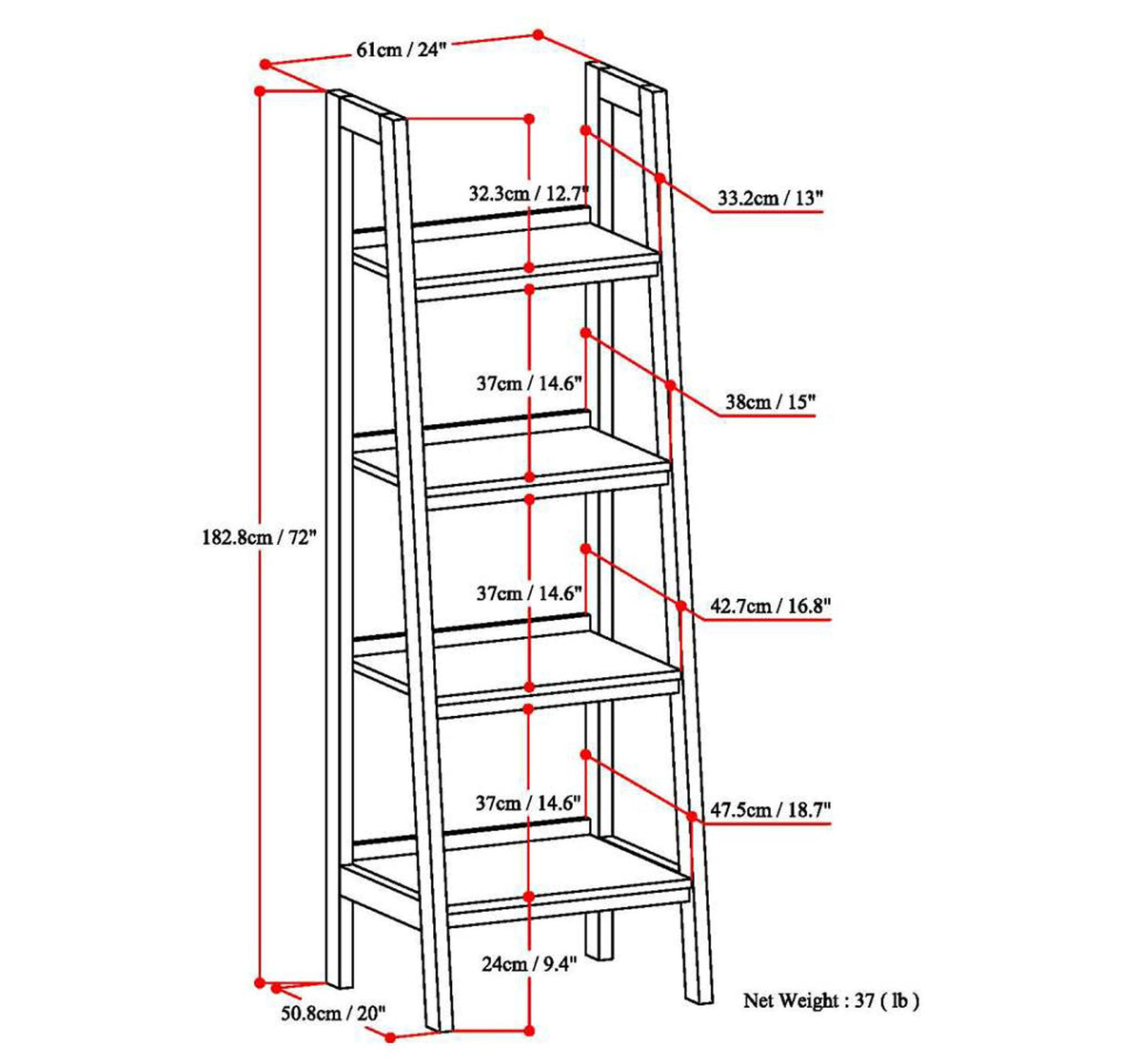 Solid Pine 4 Shelf Bookcase E59603