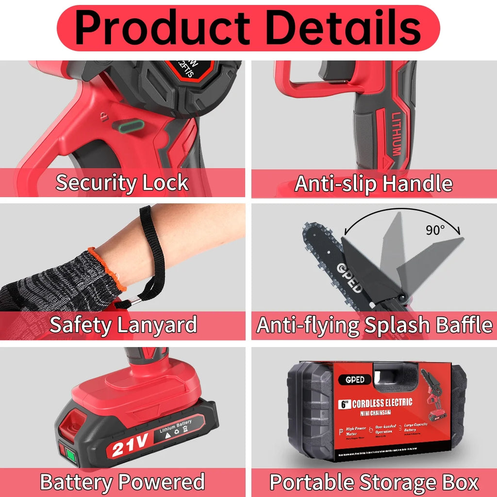 Cordless 6 inch Mini Chainsaw with 2 Battery K820659