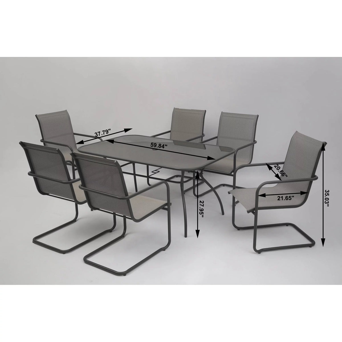 7PCS Outdoor Dining Set Textilene C Spring Chair Tempered Glass Metal Table Q6716