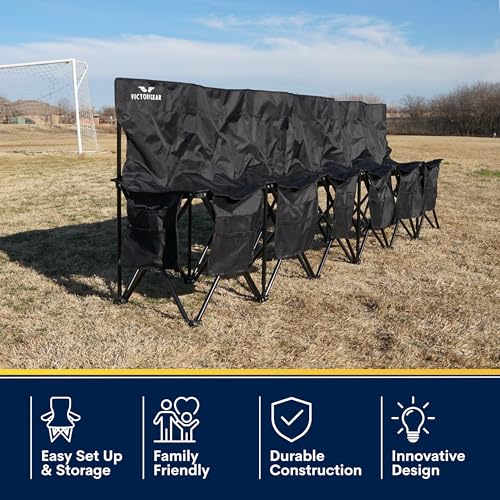 6 Seat Folding Portable Soccer Bench with 8 Pockets & Carrying Bag C8460