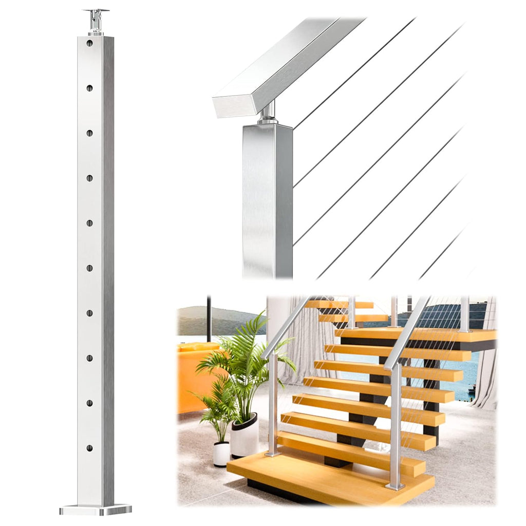 Square 36x2x2 Stainless Steel Brushed Cable Railing Post N797965