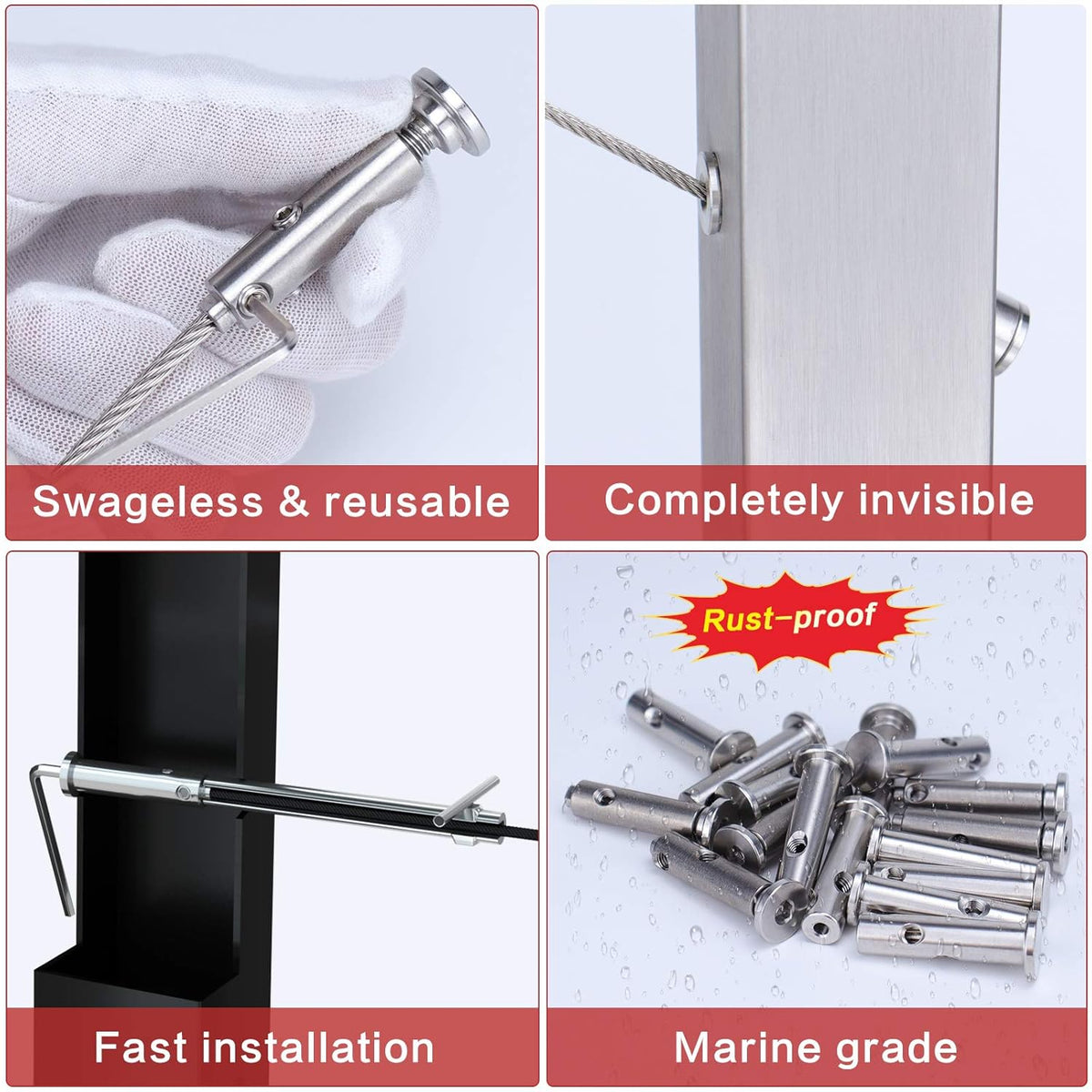 40Set Cable Railing Kit 1/8 Threaded Stud Hex Head Fitting T284128