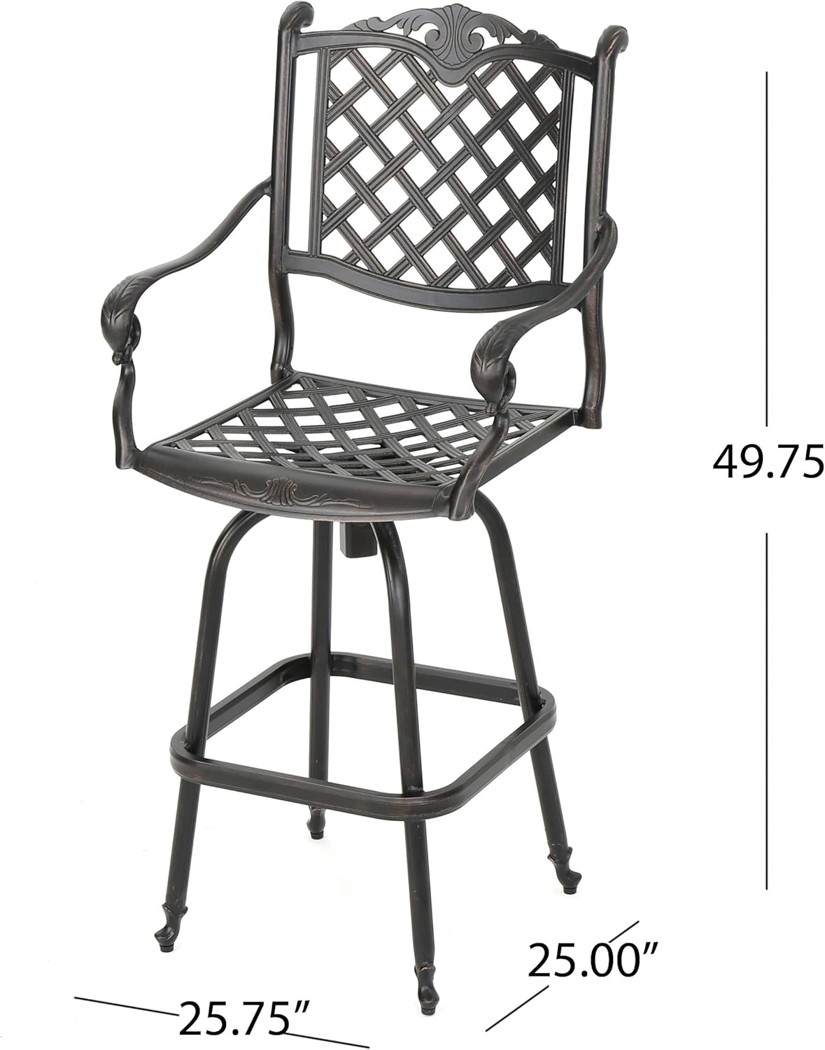 Cast Aluminum Bar Stools, 2-Pcs Set, Shiny Copper I96562
