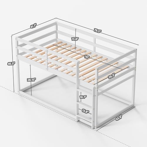Twin Over Twin Wooden Bunk Bed with Ladder and Guardrails F923998