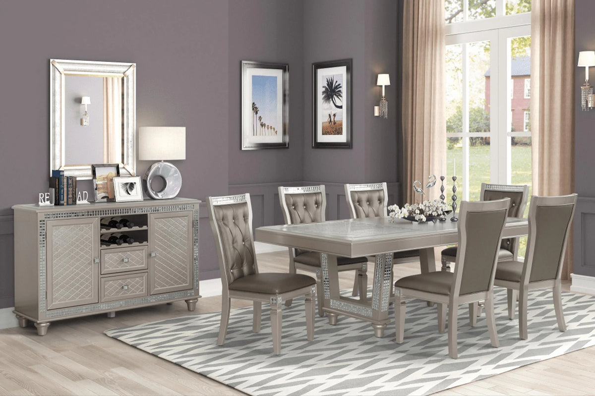 Platinum Mirror Dining Table Set 7 Pcs U1637