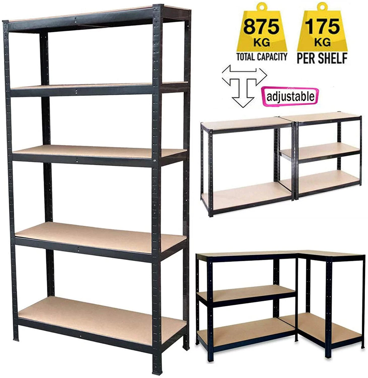 Steel Shelving Units 5 Tier Black Metal B639237