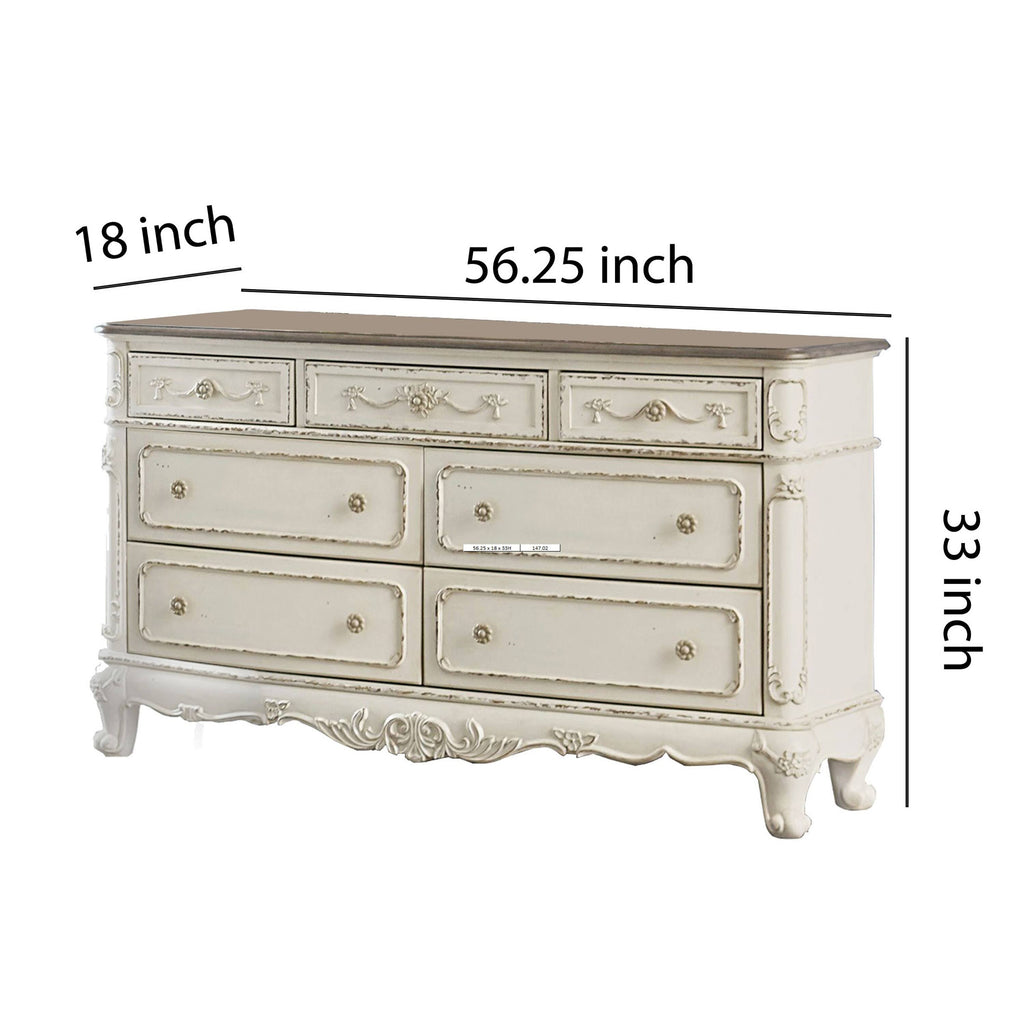 7 Drawer Antique White and Brown Dresser C497323