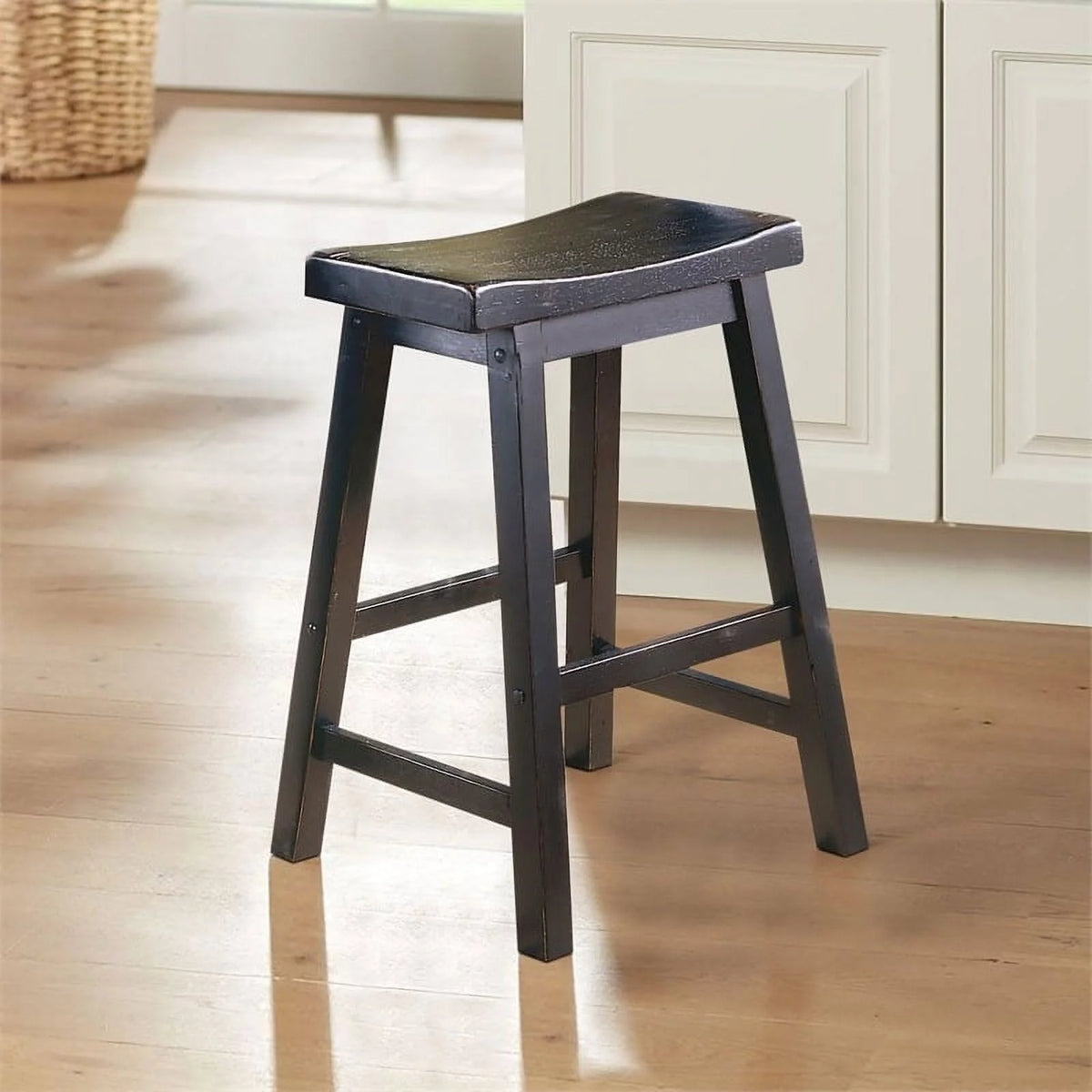 Black Solid Wood Counter Stool Set of 2 L52886