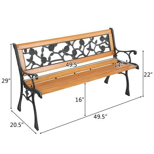 49.5in Hardwood Seat Metal Armrest Garden Bench W81942