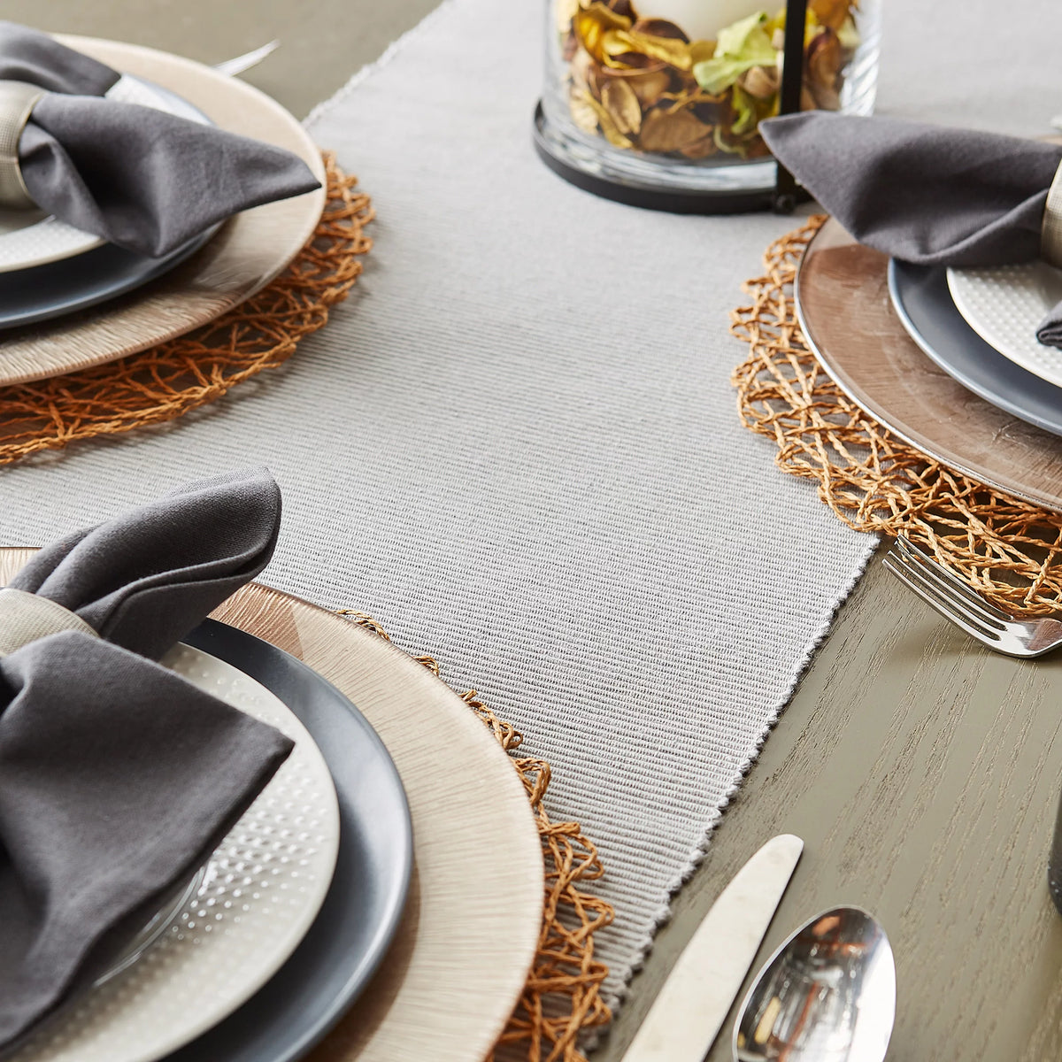 Set of 6 Taupe Brown Mesh Patterned Woven Round Placemats K84981