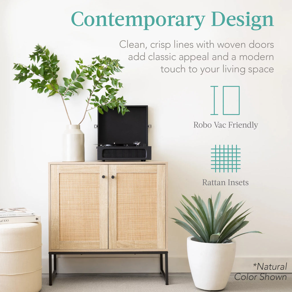 White 2-Door Rattan Storage Cabinet J637