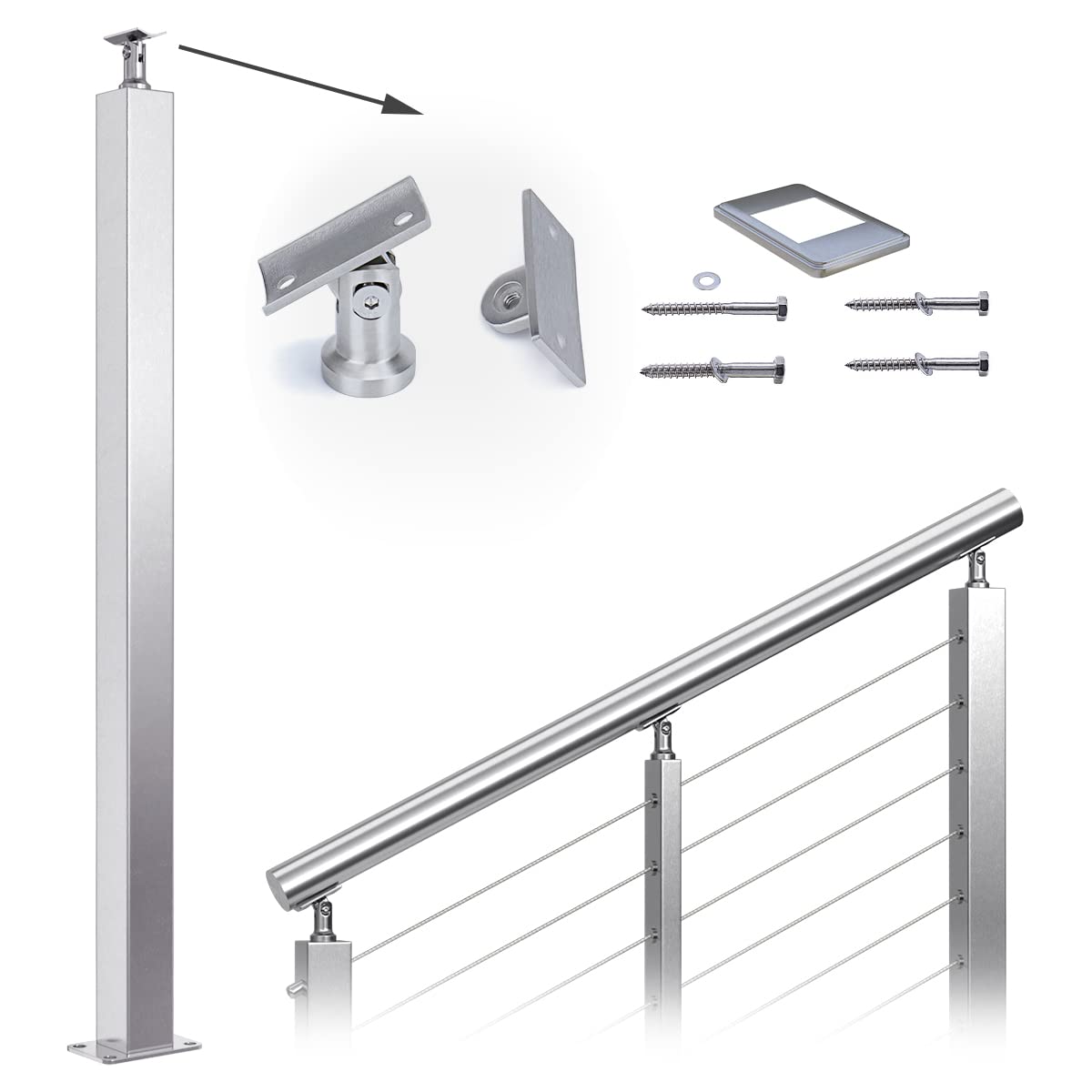 Square 36x2x2 Stainless Steel Brushed Cable Railing Post N797965