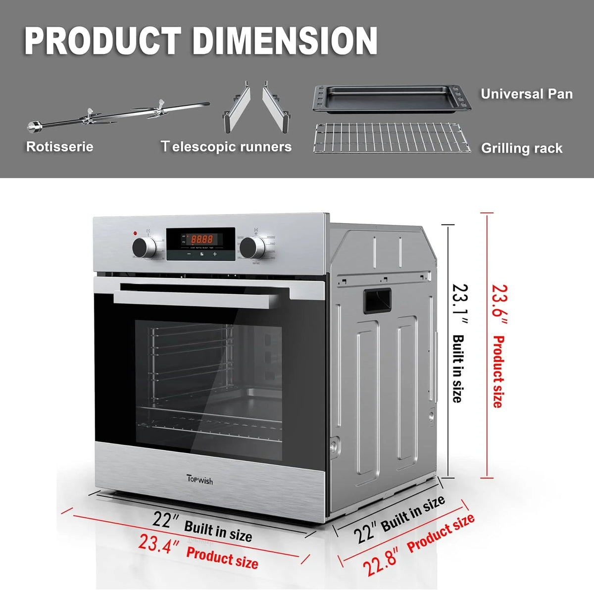 Built-in Electric Wall Oven, 24" Single Wall Oven, Stainless Steel T56942