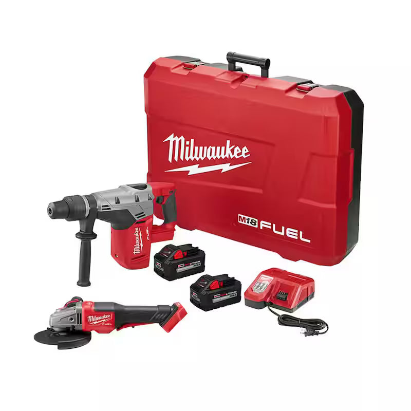 18-Volt Lithium-Ion Brushless Cordless 1-9/16 in. SDS-Max Rotary Hammer Kit with Two 8.0Ah Batteries & Grinder Q734