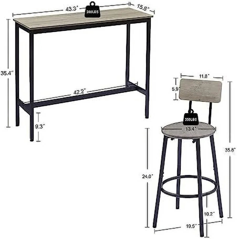 3-Piece Rectangle Dining Table and 2 Chairs Set Grey V17667