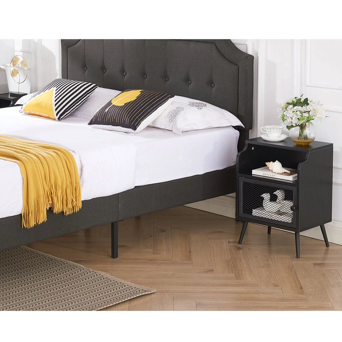 Set of 2 Black Nightstand with Storage Cabinet C94834