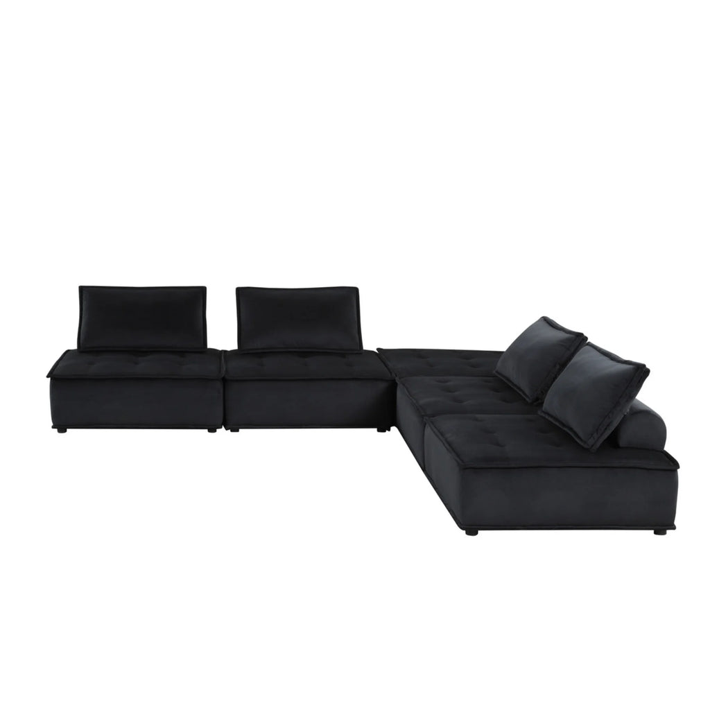 Black Velvet 5 Piece Modular Sectional Sofa with Ottoman P682
