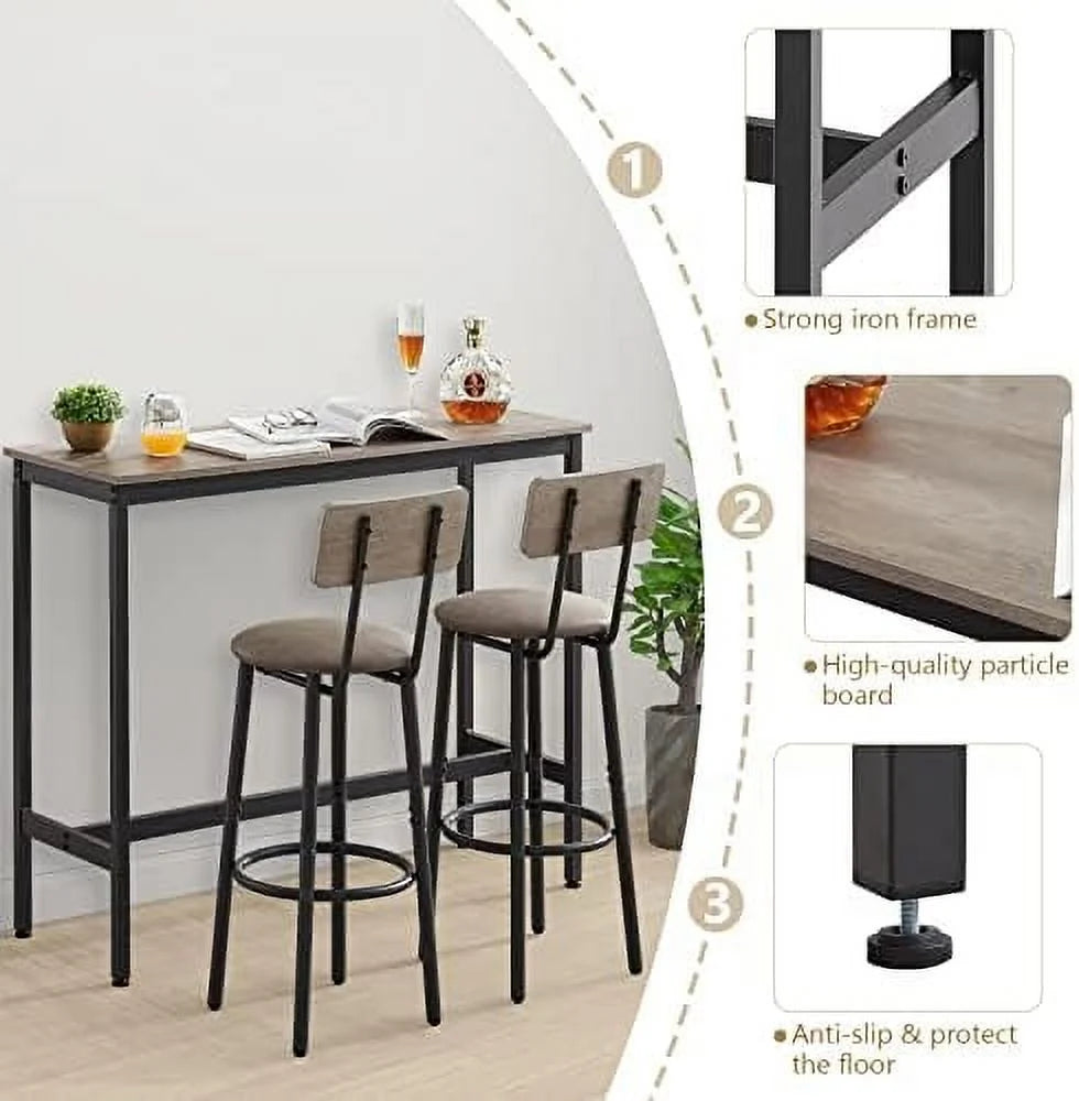 3-Piece Rectangle Dining Table and 2 Chairs Set Grey V17667