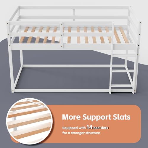 Twin Over Twin Wooden Bunk Bed with Ladder and Guardrails F923998