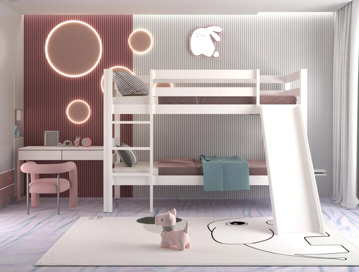 White Twin Bunk Bed with Slide O6547