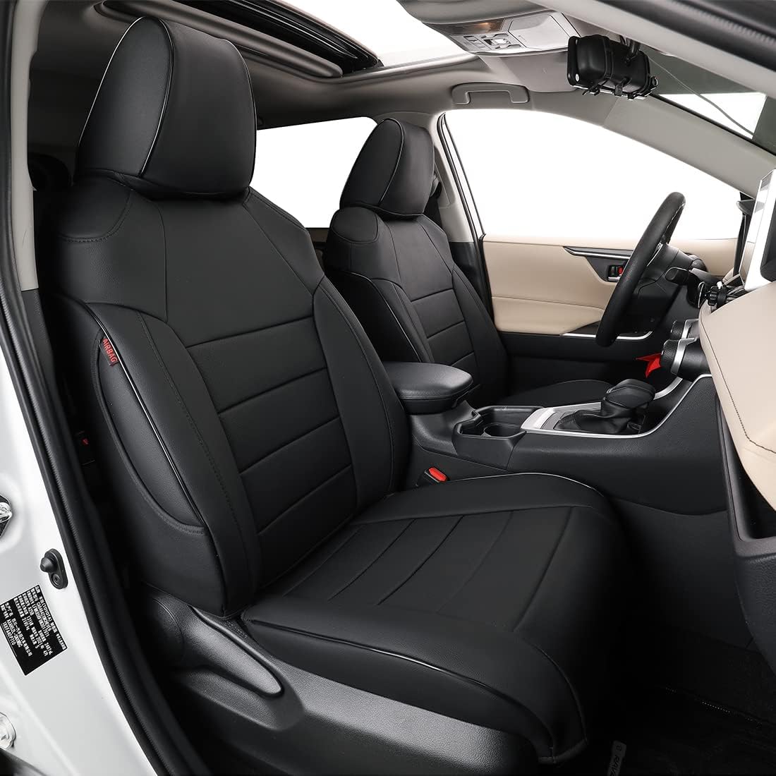 Custom Fit Full Set Car Seat Covers Leatherette Black with Red Trim J2752