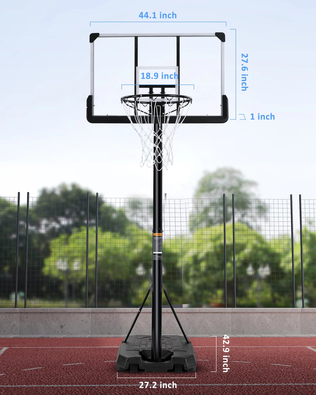 Portable Adjustable Basketball Hoop with 44 inch PVC Backboard U82992