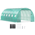 Walk in Tunnel Greenhouse, 20 x 10 x 7 ft Portable Plant Hot House with Galvanized Steel Hoops, 2 Zippered Doors & 12 Roll-up Windows, Green O868290