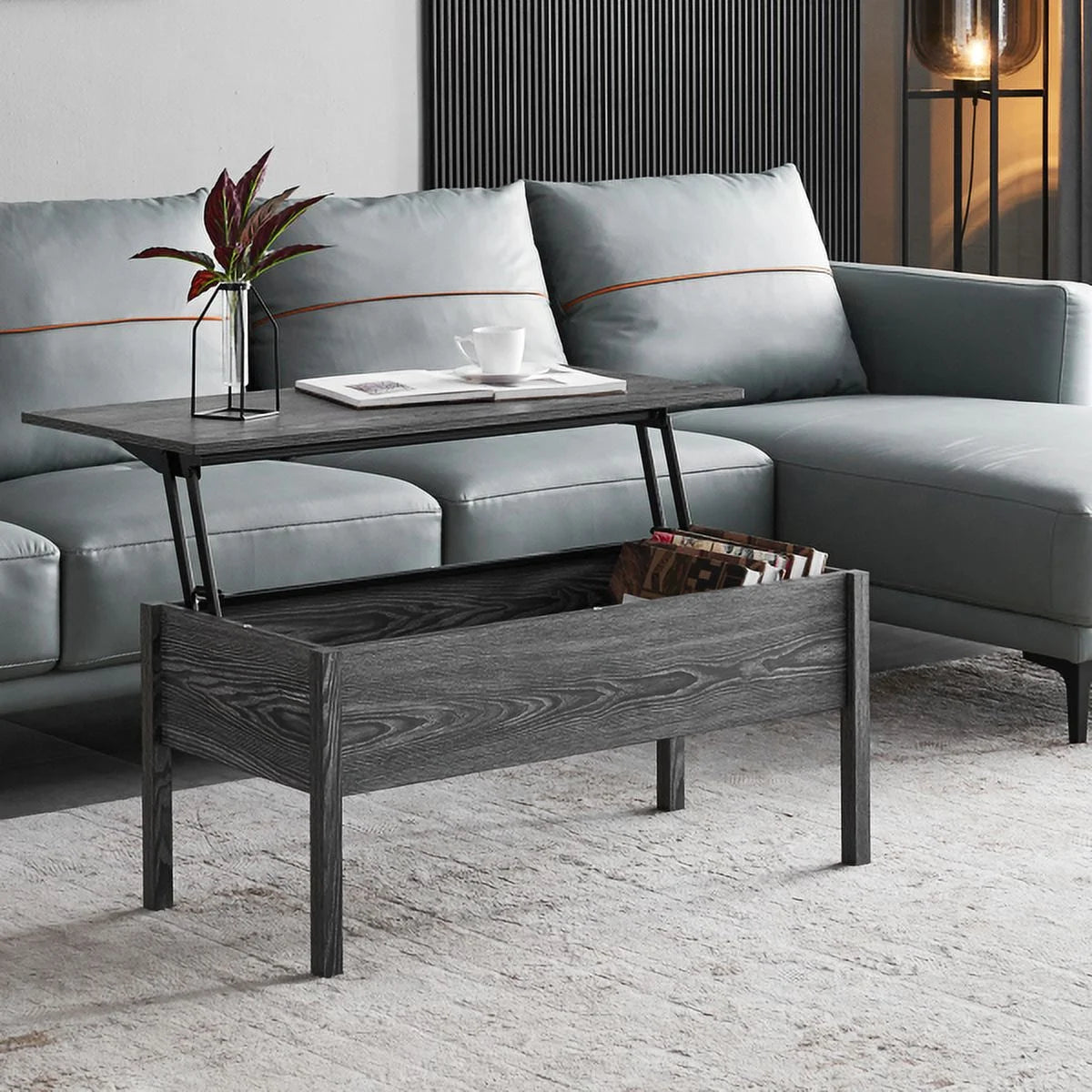 Dark Grey Oak Lift-Top Coffee Table with Storage P9537