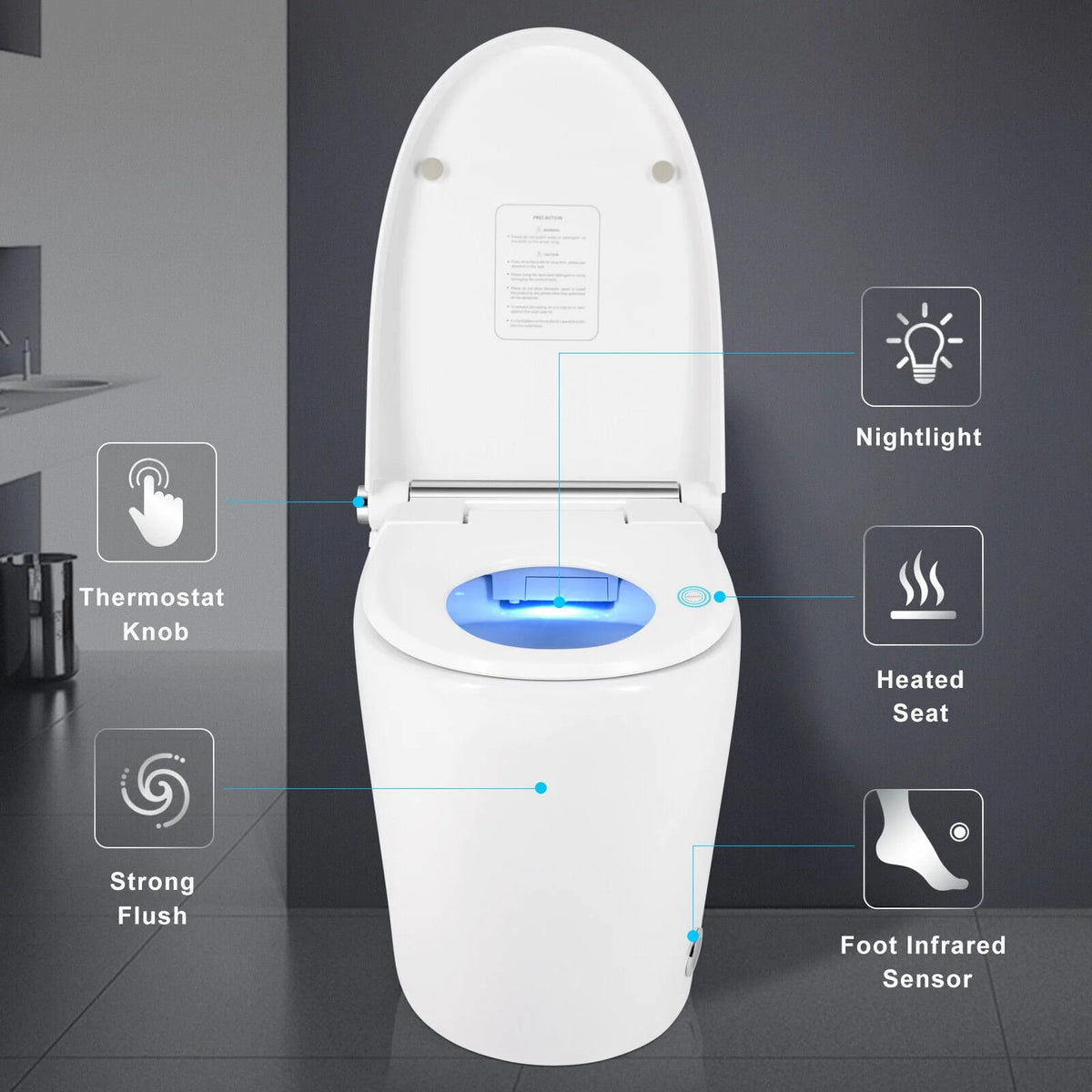 One Piece Tankless Smart Toilet with Foot Sensor Flush E853749