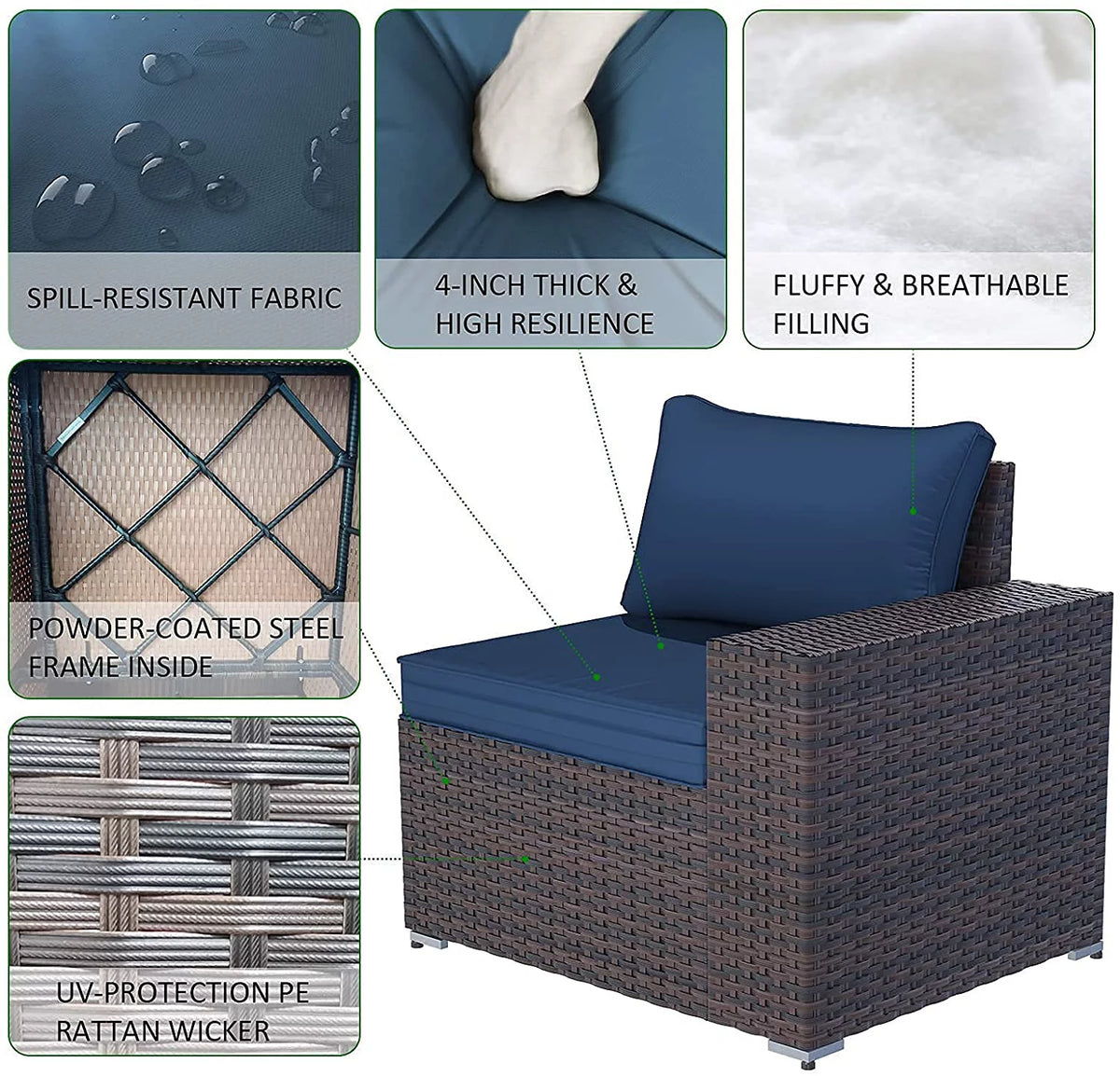 6 Piece PE Rattan Wicker Patio Sofa Set M711