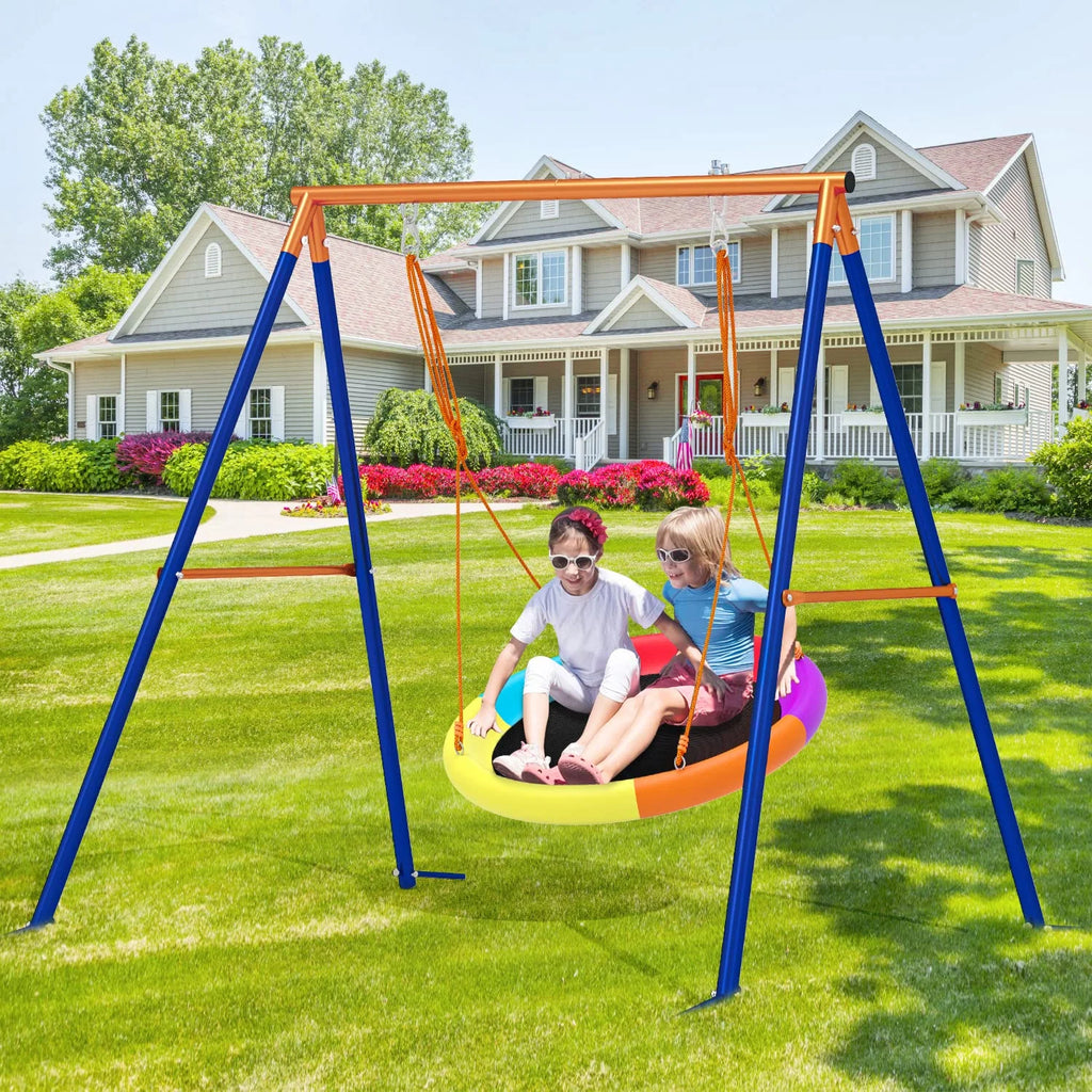 Kids Swing Set with Saucer Tree Swing and A-Frame Metal Swing Stand O932