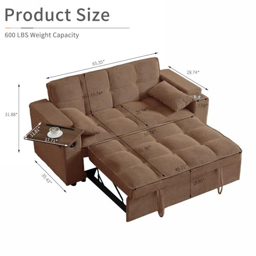 65'' Convertible Sleeper Sofa Bed with Chaise Lounge H4458