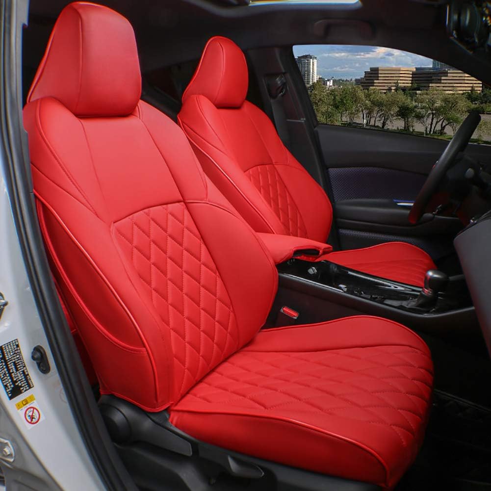 Custom Fit Full Set Car Seat Covers Leatherette Black with Red Trim J2752