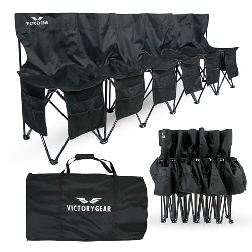 6 Seat Folding Portable Soccer Bench with 8 Pockets & Carrying Bag C8460