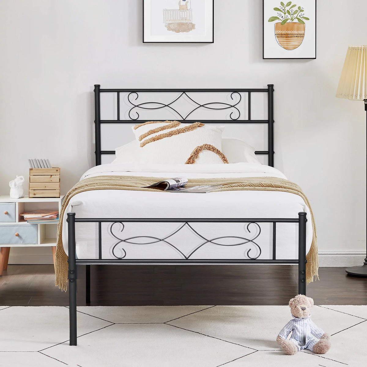 Twin Size Black Metal Platform Bed Frame with Headboard R35422