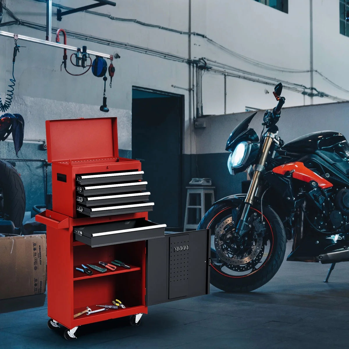 2 in 1 Tool Chest & Cabinet with 5 Sliding Drawers W23896
