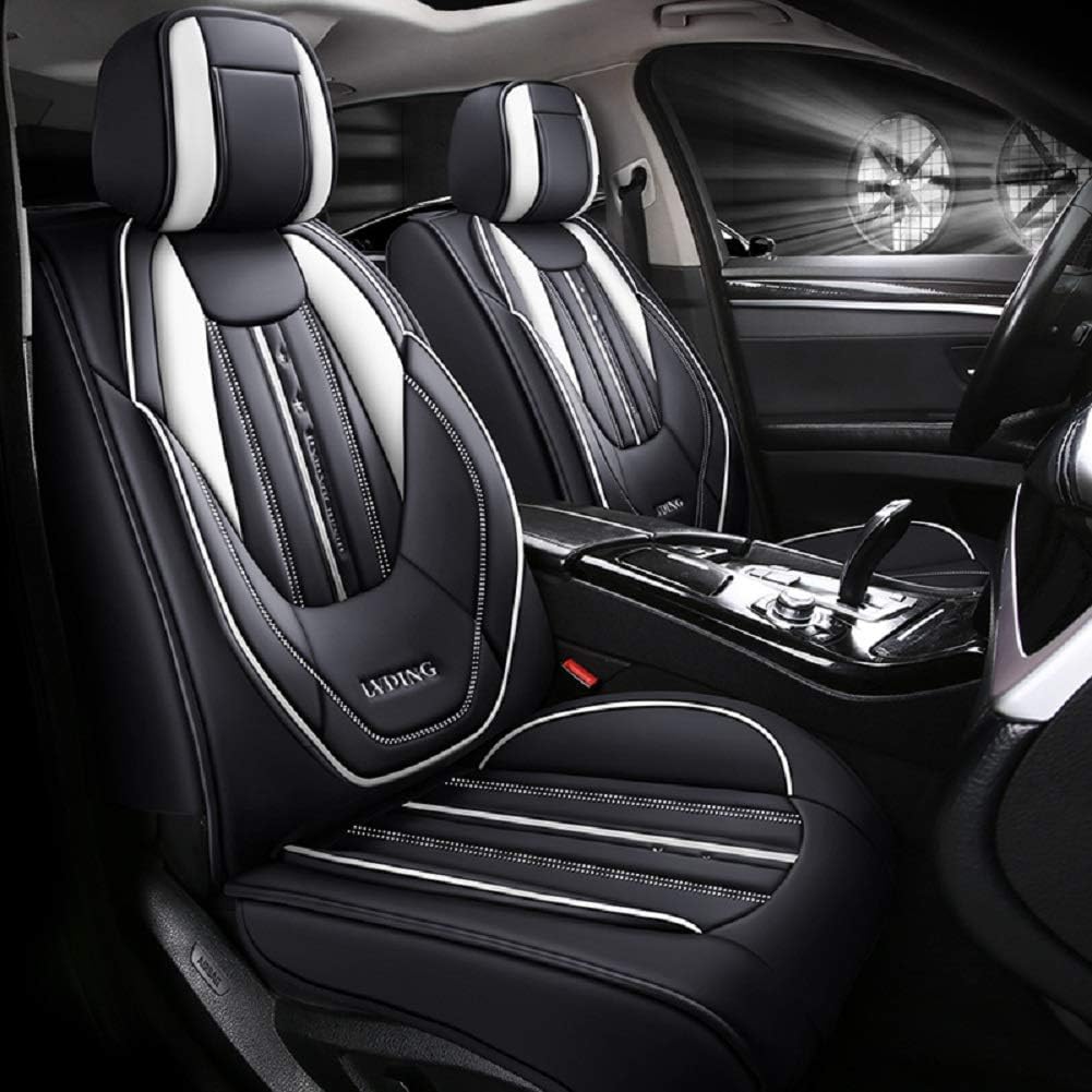 Black PU Leather Car Seat Covers 5 Seats Full Set D219
