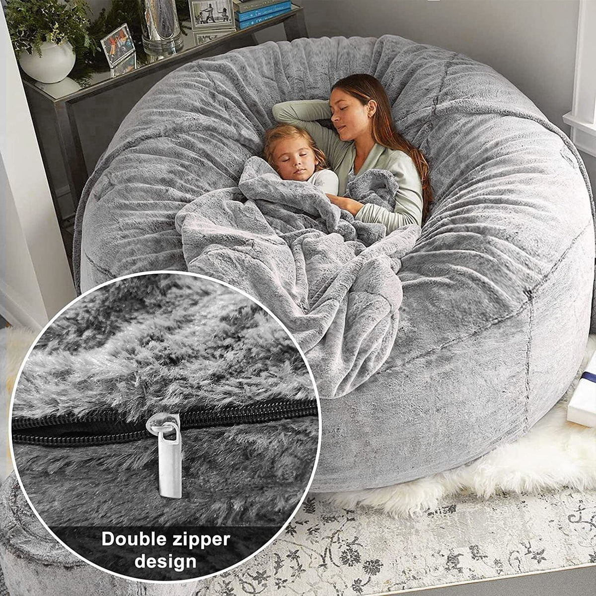 5FT Ultra Soft Bean Bag Chair Cover Light Grey B3420
