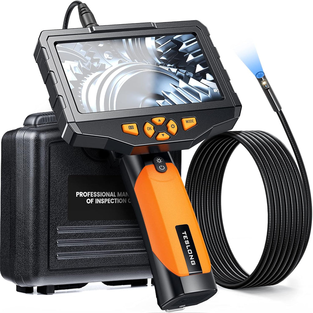 Dual Lens Inspection Camera with Light, 5 IPS Screen, 16.4ft Flexible Probe U23472