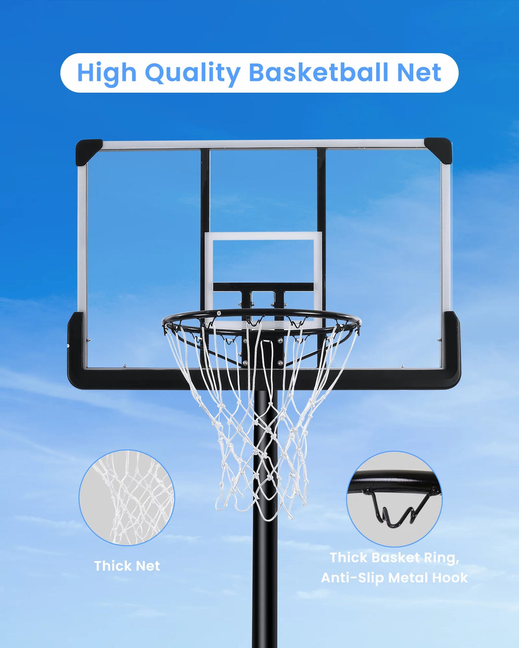 Portable Adjustable Basketball Hoop with 44 inch PVC Backboard U82992