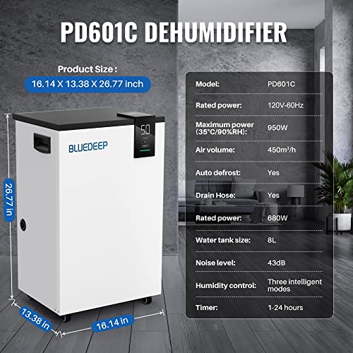 190 Pints Commercial Dehumidifier with Drain Hose and Water Reservoir J912647