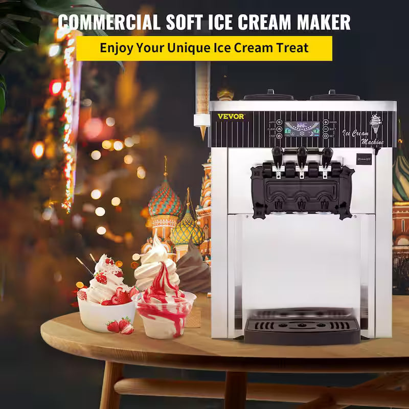 Commercial Ice Cream Machine 5.3 to 7.4 Gal. per Hour 3 Flavors Soft Serve G840